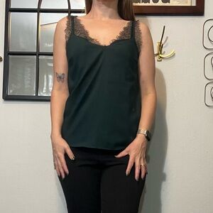 Express Forest Green Lace Accent Tank Top